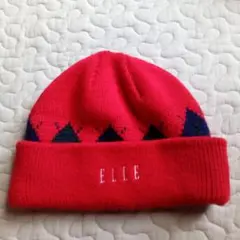 超美品　ニット帽　ELLE 　日本製　レッド　赤のサムネイル