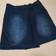新品☆ダークブルーデニムウエストゴムミニスカートショートパンツLサイズ