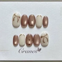 【ネイルチップ現品】マグネット　リボン　ミラー　ドット　ゴールド　10個セット