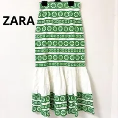 GW限定SALE！ ZARAタイトフレアスカート 緑と白の花柄