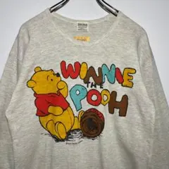 Disney　くまのプーさん　長袖Tシャツ　サイズM-L　ロンT　デカロゴ　古着