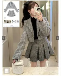 GRL ラメツイード プリーツ ミニスカート セットアップ dk1317