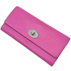 極美品✨COACH コーチ ターンロック 長財布 フラップ レザー ピンク系