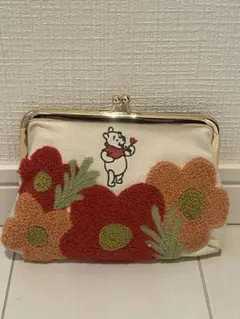 プーさん花柄がま口ポーチ