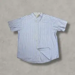や*る様 90s L.L.Bean ストライプ 半袖シャツ 香港製ブルーXL