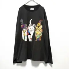 【猫柄】ロンT　Tシャツ　黒　メインクーン　ハチワレ　オッドアイ