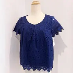 【未使用タグ付】ロペピクニック 花柄レース 半袖カットソー ネイビー 38