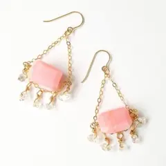【14kgf】ピンクオパールのシャンデリアピアス