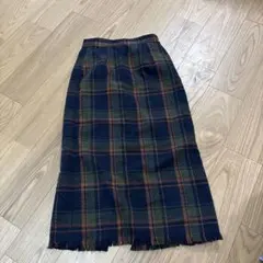 MARIE チェック柄ロングスカート フリンジ