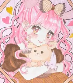 オリジナルイラスト 手描き アナログ 原画 猫耳 女の子 色紙 - メルカリ