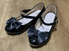 リボン付き黒フォーマルシューズ　ヒール3cm 新品未使用品