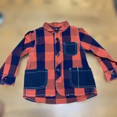 BREEZE 長袖シャツ 90cm オレンジと紺チェック