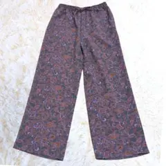 ワイドパンツ 総柄 花柄 パープル ウエストゴム F