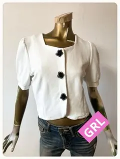 ☘️T22744☘️GRL 花モチーフ付 半袖 カーディガン Mのサムネイル
