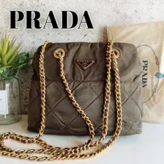 良品 オールドプラダ キルティングナイロン チェーン バッグ レディース メンズ