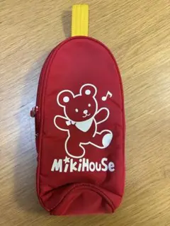 ミキハウス マチ付き 哺乳瓶ケース 赤 クマ柄