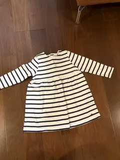 プチバトー　 ストライプ柄長袖ワンピース 24m86cm