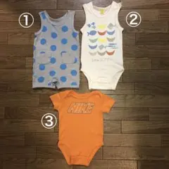 ロンパース3点セット（水玉、白、NIKEオレンジ）60~80