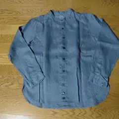 【美品】無印良品バンドカラーリネンシャツM グレー