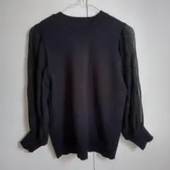 VIS　カットソー　黒　シースルー　ブラック　レディース