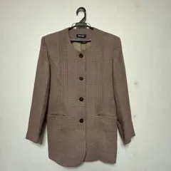 【美品】定価59000ノーカラーチェックジャケット ブラウン系