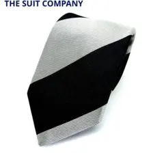 THE SUIT COMPANY ネクタイ 黒×シルバー ストライプ 絹 綿