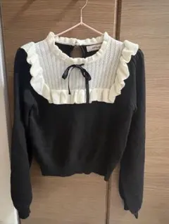 Ank Rouge トップス 長袖 フリル ニット 黒