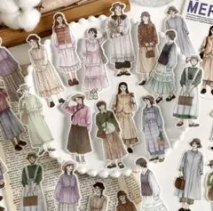 海外シール 散歩する女の子 人物ステッカー 30枚 和紙 コラージュ素材 女性