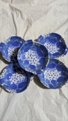 青い花柄の陶器皿 5枚セット