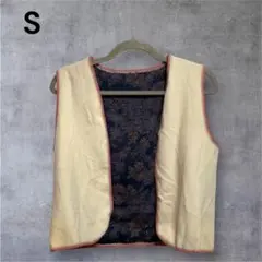 マルチカラー ベスト S 花柄 ルームベスト ボタンなし ノーカラー 中綿 秋