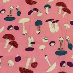 きのこ柄 生地 ピンク 綿プリント/幅110cm×60cm