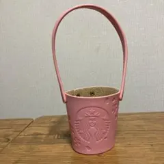 【未使用】Starbucks ［スターバックス］ レザー調カップホルダー ピンクのサムネイル