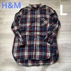 H&M レディース チェック柄 長袖シャツ　ロングブラウス