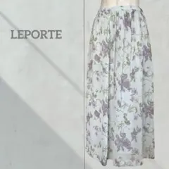 【レポルテ】ロングスカート 花柄 総柄 ラメ感 日本製 水色 ９号 レディース