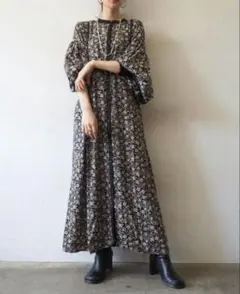 小花柄バルーンスリーブ ロングワンピース