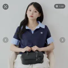 Chico 刺繍入り襟付きポロニット ネイビーのサムネイル
