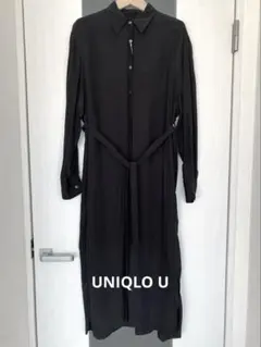 ユニクロU シャイニーレーヨンロングシャツワンピース 黒　S 大きいサイズ