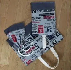 入園・入学準備に 絵本袋、シューズ入れ、コップ袋 袋物3点セット グレー英字柄