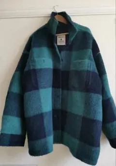 ニコアンド　niko andター　シャギーチェックジャケット　グリーン