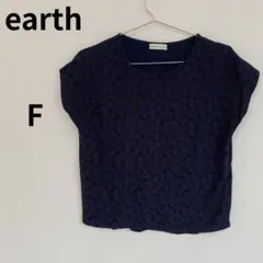 earth 半袖 トップス ブラウス ノースリーブ レース F 若見え ネイビー