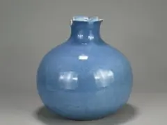 中国美術　清朝　清中期　大清乾隆年製　藍釉柘榴瓶　花瓶　花入　花器　古物保証