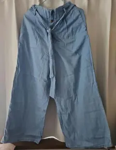 GUライトブルー ワイドパンツ ボタン付きXL