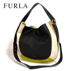 【美品】FURLA 2way ハンドバッグ バイカラー イタリア製