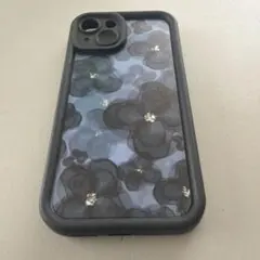 青い花 黒 iPhone14ケース