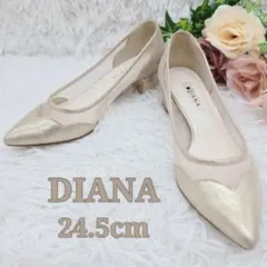 ☆極美品☆DIANA ダイアナ チュール パンプス 24.5cm ゴールド ラメのサムネイル