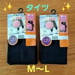 新品　FIBER HEAT　裏起毛タイツ　120デニール　 M～L　黒　 2足