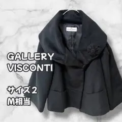 N0444　ウール混ショートコート　ビッグカラー　フレアシルエット　ブラック　2