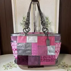 COACH コーチ パッチワーク トートバッグ シグネチャー ピンク