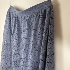 UNIQLO レース　スカート　膝下　ブルー　L