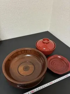 菓子鉢 蓋付吸物椀 茶たく 3点セット 朱塗り 漆器 和食器 お椀 まとめ売り